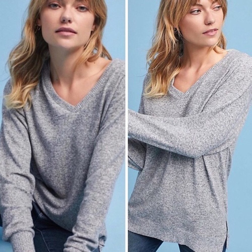 Anthropologie High-Low Gray V-neck Pullover
